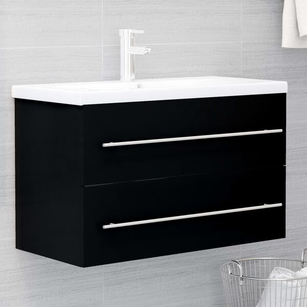 vidaXL Sink Cabinet Black 80x38.5x48 cm Engineered Wood
