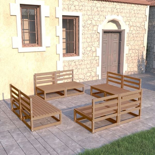 vidaXL 8 Piece Garden Lounge Set Honey Brown Solid Pinewood