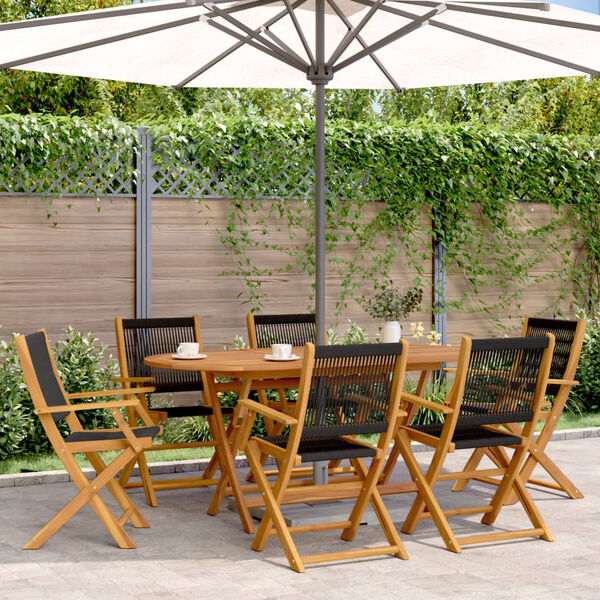 vidaXL Folding Garden Chairs 6 pcs Black Solid Wood Acacia