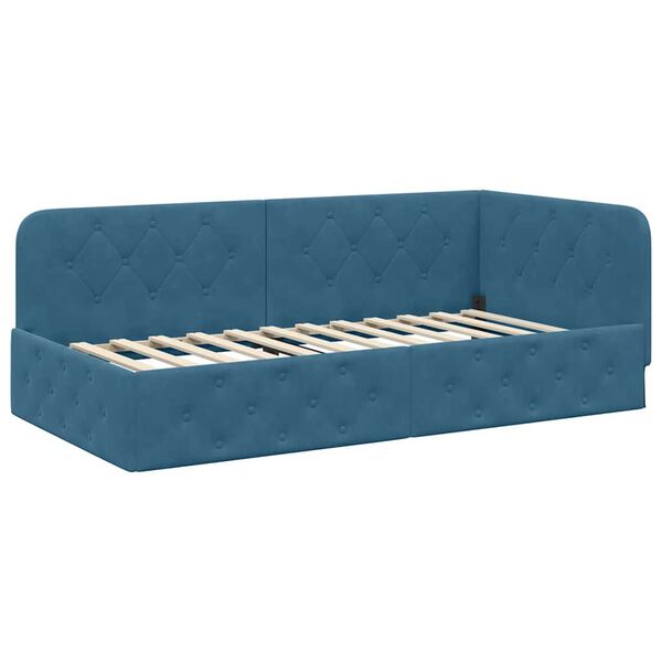 vidaXL Corner Bed Frame with Headboard Blue 90 x 200 cm Velvet