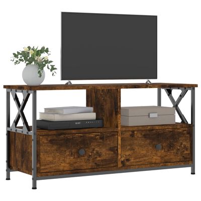 vidaXL TV Cabinet Smoked Oak 90x33x45 cm Engineered Wood&Iron