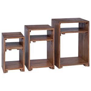 vidaXL Accent Table with Shelf 3 pcs Brown Solid Mahogany Wood
