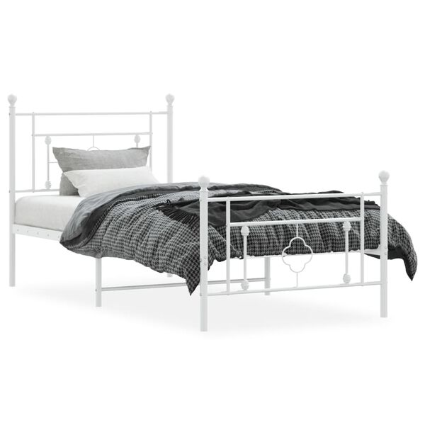 vidaXL Metal Bed Frame without Mattress with Footboard White 90x200cm