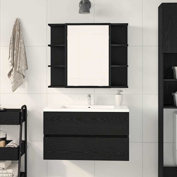 vidaXL Mirror Cabinet Black Oak 80 x 20.5 x 64 cm Engineered Wood