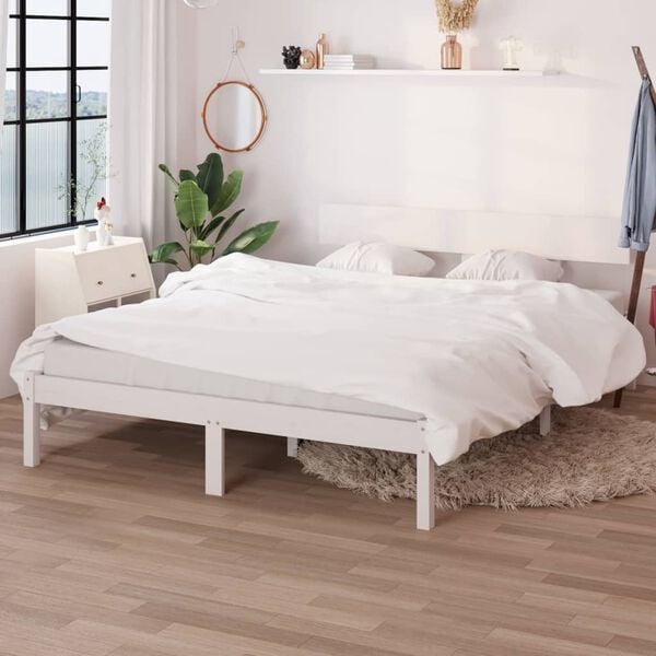 vidaXL Bed Frame without Mattress White Solid Wood Small Double