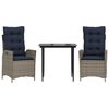 vidaXL 3 Piece Garden Dining Set with Cushions Grey Poly Rattan