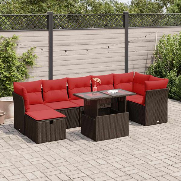 vidaXL 8 Piece Garden Sofa Set with Cushions Brown Poly Rattan