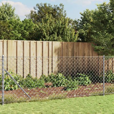 vidaXL Chain Link Fence with Spike Anchors Silver 0.8x10 m