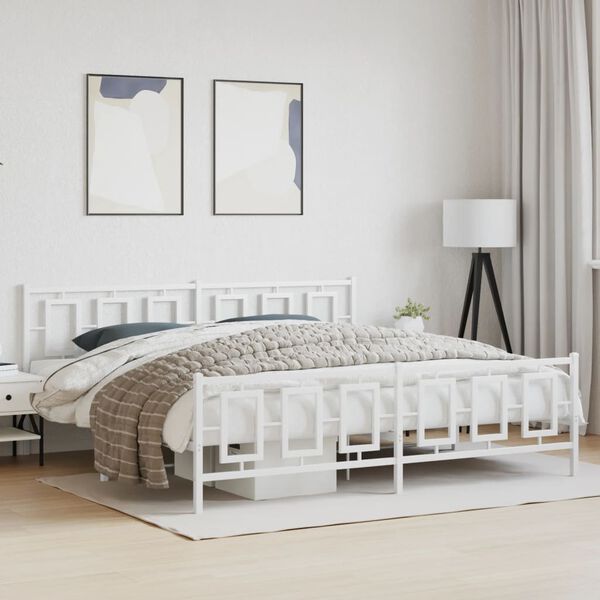 vidaXL Metal Bed Frame without Mattress with Footboard White 200x200cm