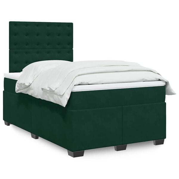 vidaXL Box Spring Bed with Mattress Dark Green 120x200 cm Velvet