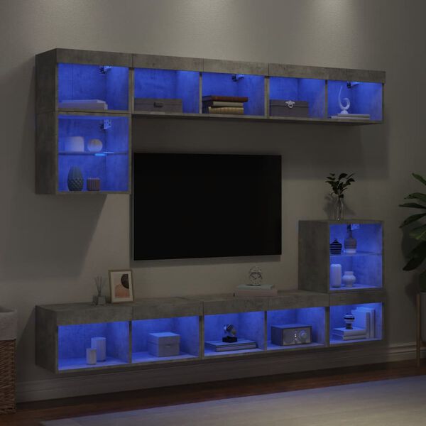 vidaXL 8 Piece TV Wall Units with LED Concrete Grey Engineered Wood