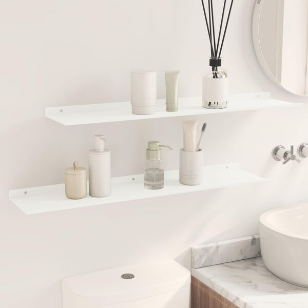 vidaXL Floating Shelf Wall-mounted 2 pcs White 80 x 18 x 2.5 cm Steel