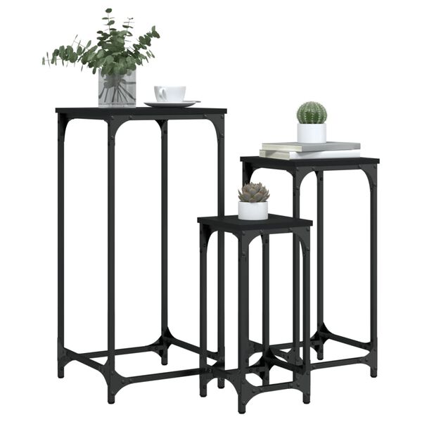 vidaXL Nesting Side Tables 3 pcs Black Engineered Wood