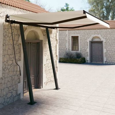 vidaXL Automatic Retractable Awning with Posts 3.5x2.5 m Cream