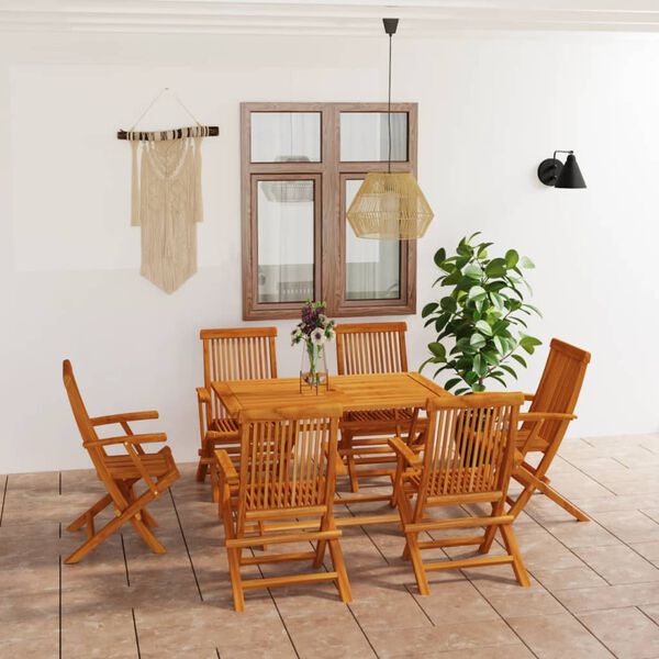 vidaXL 7 Piece Garden Dining Set Solid Teak Wood