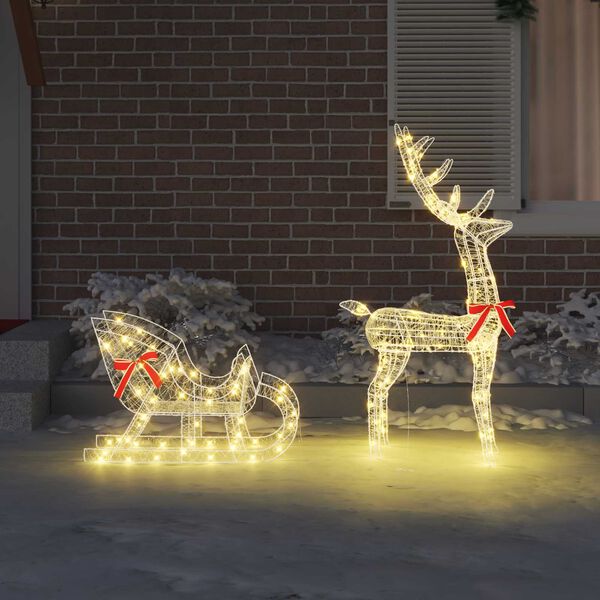vidaXL Reindeer Pull Sleigh Warm white 70 x 26 x 130 cm Acrylic