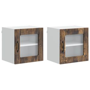 vidaXL Wall Glass Cabinet LUCCA 2 pcs Smoked Oak 40 x 31 x 40 cm