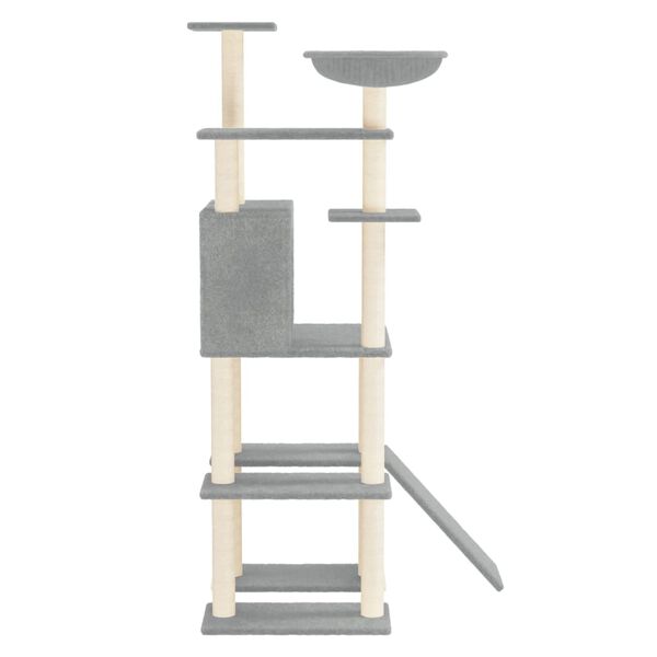vidaXL Cat Tree with Sisal Scratching Posts Light Grey 166 cm