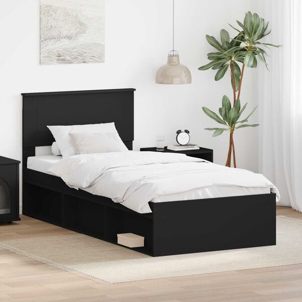 vidaXL Bed Frame with Headboard Black 100 x 200 cm Engineered wood