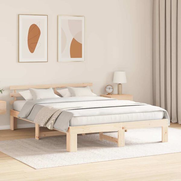 vidaXL Bed Frame with Headboard Natural 140 x 200 cm Solid Pine Wood