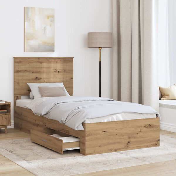 vidaXL Bed Frame with Drawer Artisan Oak 90 x 190 cm Engineered Wood