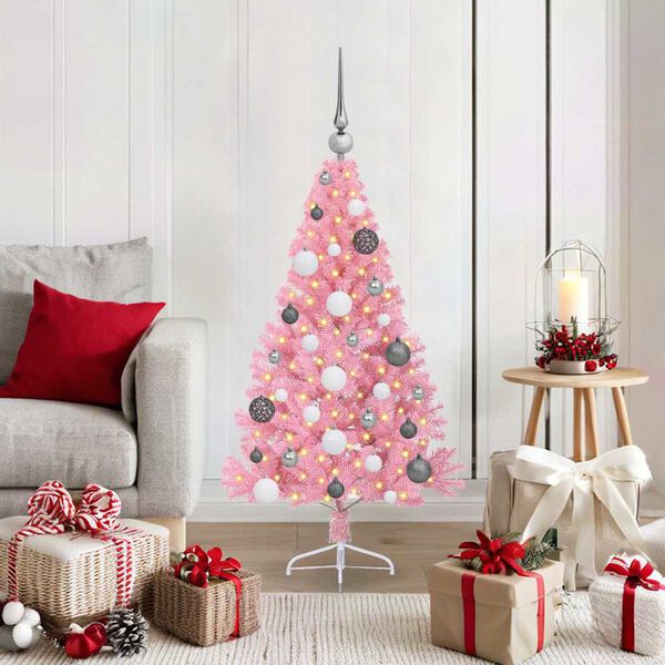vidaXL Artificial Pre-lit Christmas Tree with 150 LEDs Pink 120 cm PVC