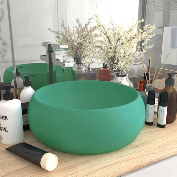 vidaXL Luxury Wash Basin Round Matt Light Green 40x15 cm Ceramic