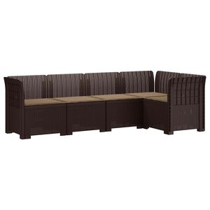 vidaXL 5-Seater Garden Sofa with Cushions Rattan Look PP Brown