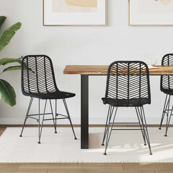 vidaXL Dining Chair 2 pcs Black 44 x 47 x 85 cm Rattan and Iron
