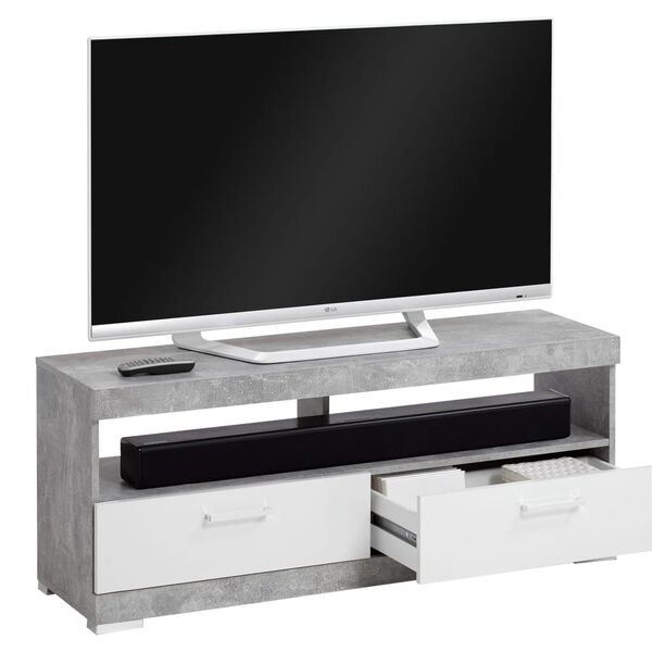 FMD TV/Hi-Fi Stand Concrete Grey and Glossy White