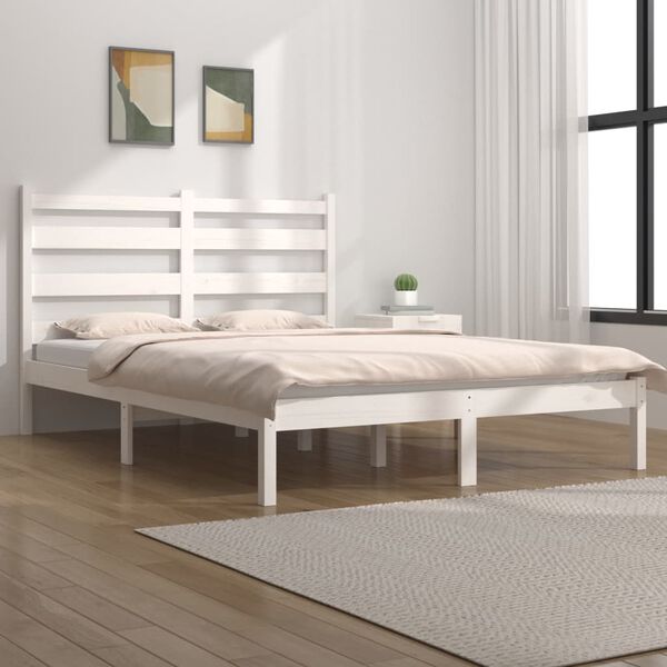 vidaXL Bed Frame without Mattress White Solid Wood Pine King Size