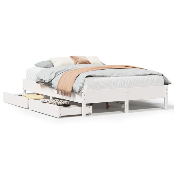 vidaXL Bed Frame without Mattress White 150x200 cm King Size Solid Wood Pine