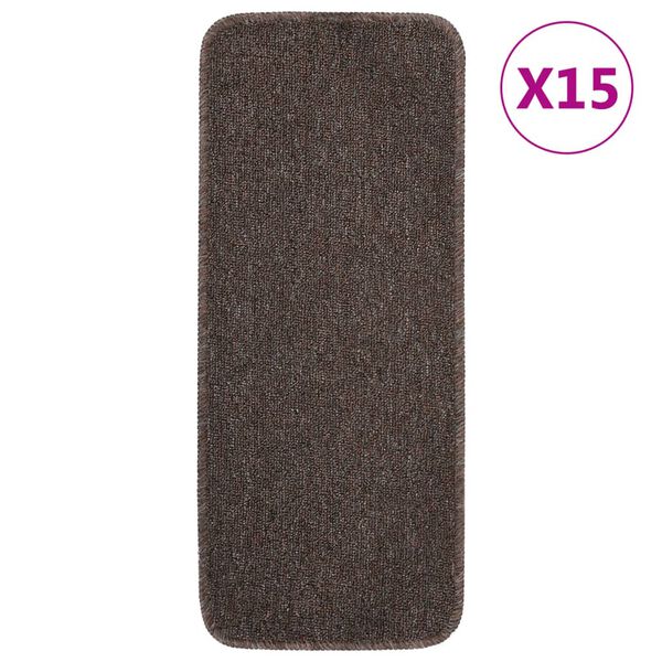 vidaXL Anti Slip Stair Mats 15 pcs 60x25 cm Brown Rectangular