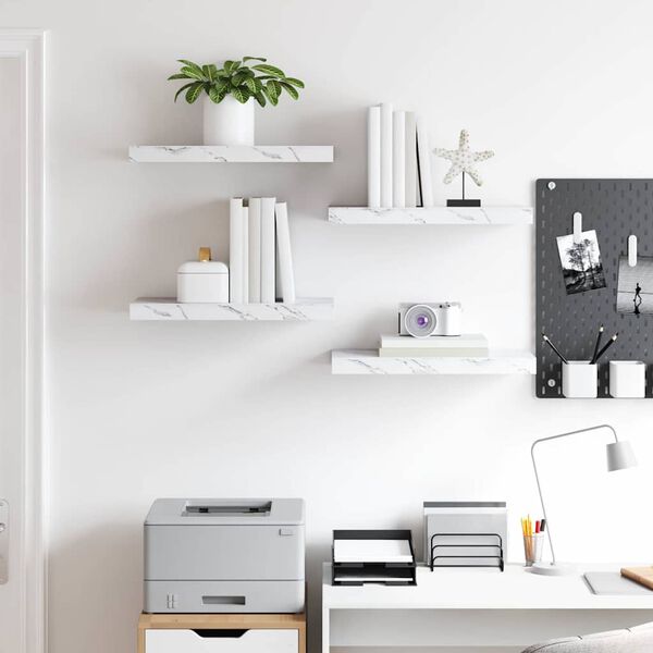 vidaXL Wall Shelf 4 pcs White Marble 50 x 23.5 x 4 cm Engineered Wood