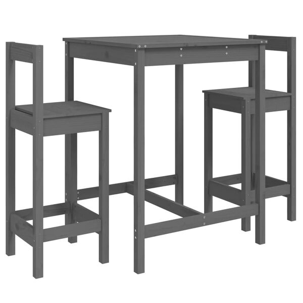 vidaXL 3 Piece Garden Bar Set Grey Solid Wood Pine