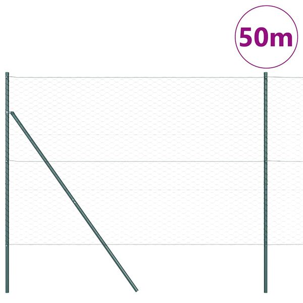 vidaXL Fence Post Green 50 x 1.6 m (50 mm mesh) Steel and PVC