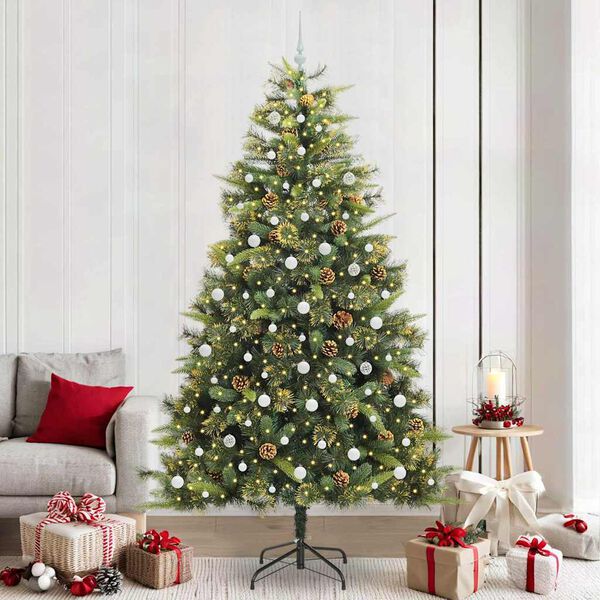 vidaXL Artificial Hinged Christmas Tree with Cones Green 240 cm