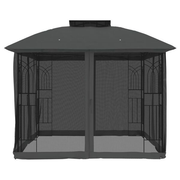 vidaXL Gazebo with Double Roof and Mesh Walls Anthracite 2.94x2.94 m Steel