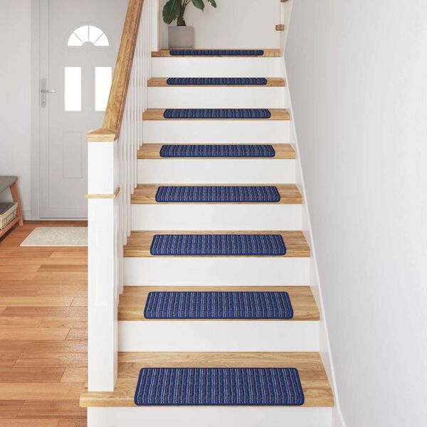 vidaXL Self-adhesive Stair Mats Striped 15 pcs Blue 65 x 21 x 4 cm