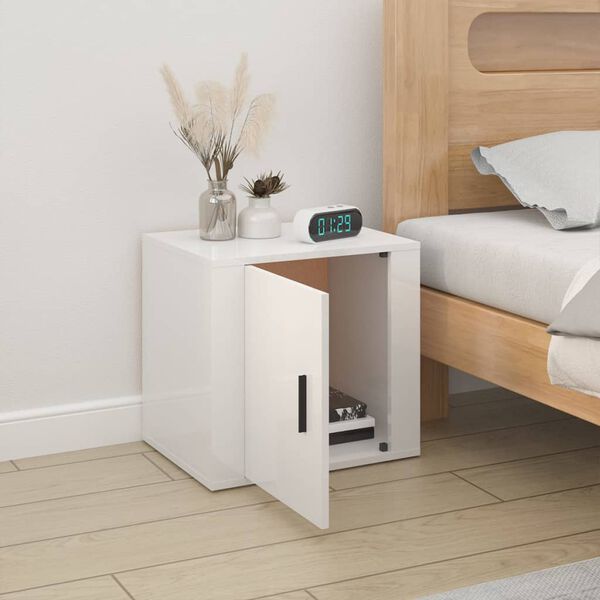 vidaXL Bedside Cabinet High Gloss White 50x39x47 cm