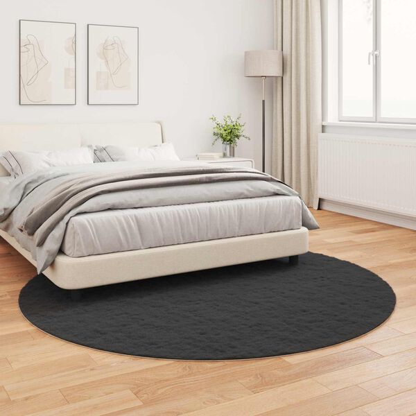 vidaXL Faux Rabbit Fur Rug Olite Black &Oslash; 200 cm Polyester