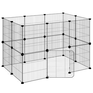 vidaXL 20-Panel Pet Cage with Door Black 35x35 cm Steel