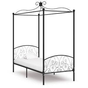 vidaXL Canopy Bed Frame without Mattress Black Metal 90x200 cm