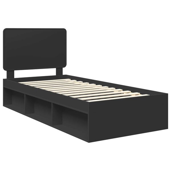vidaXL Bed Frame with Headboard Black 90 x 200 cm Solid Pine Wood
