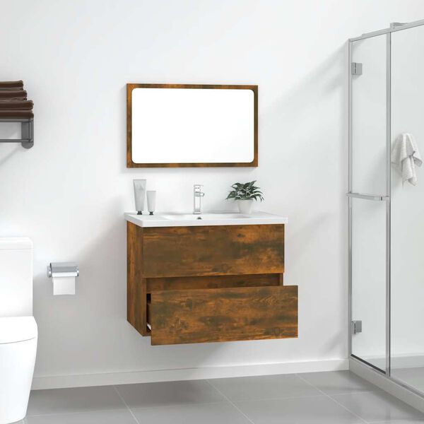 vidaXL 2 Piece Bathroom Furniture Set Smoked Oak Engineered Wood