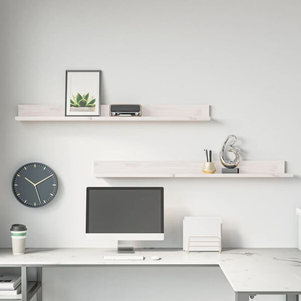 vidaXL Wall Shelves 2 pcs White 110x11x9 cm Solid Wood Pine