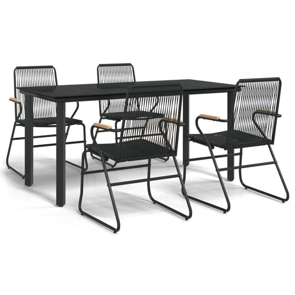 vidaXL 5 Piece Garden Dining Set Black PVC Rattan