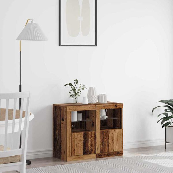 vidaXL LED Sideboard 2 pcs Old Wood 41 x 37 x 67 cm Engineered Wood