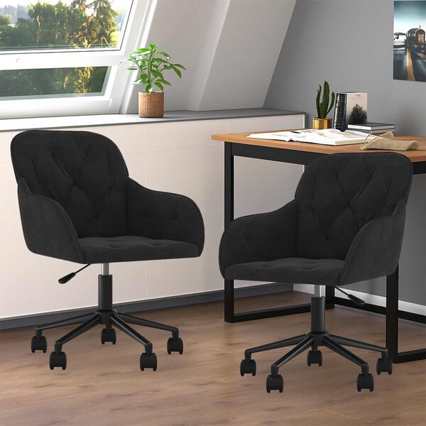 vidaXL Dining Chair with Wheel 2 pcs Black 55 x 59.5 x 77 cm Velvet