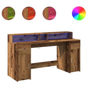 vidaXL Desk with LED Lights Old Wood 160x55x91 cm Engineered Wood